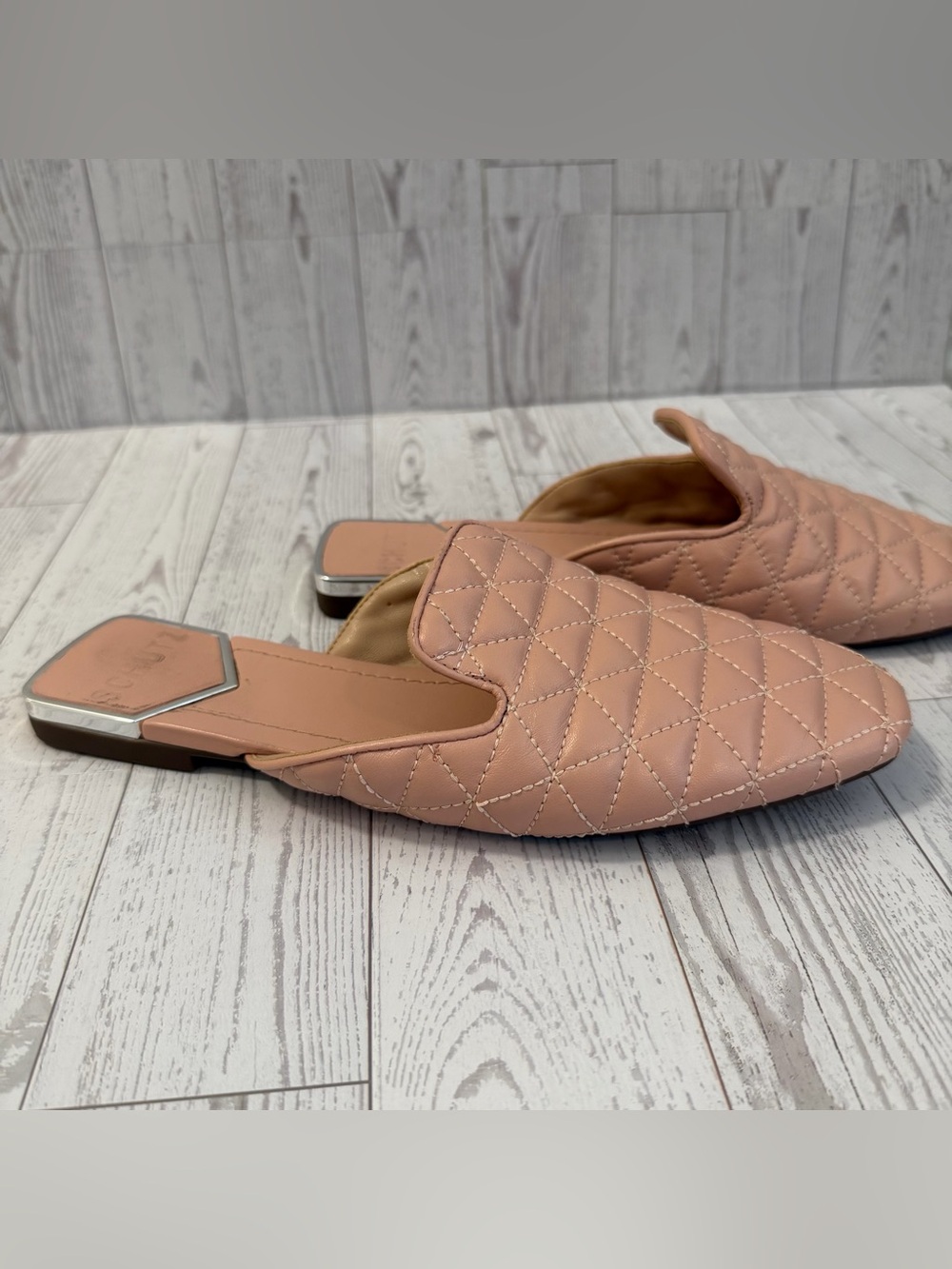 Schutz Quilted Leather Pointed Toe Mules - Nude/Blush |‎ Women’s 7.5